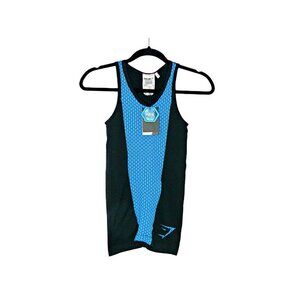 Gymshark Womens Blue Black Hex Design Bodycon Cerise Tank Top Size Small